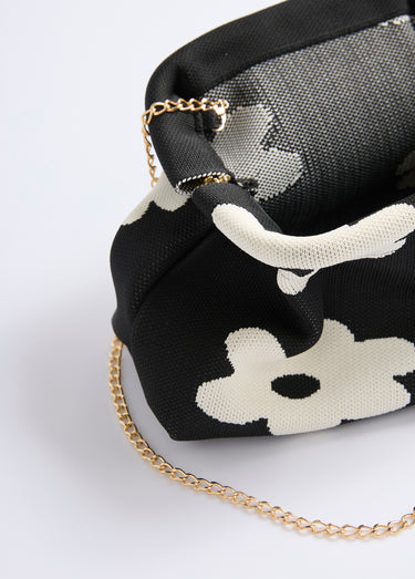 Sac à main maille, fermoir rigide et chaine Noir / Blanc