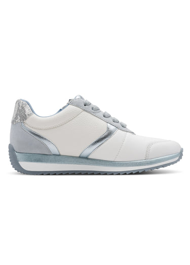 Sneakers cuir lisse, détails métallisés Blanc/Bleu