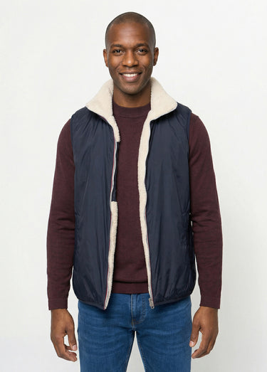 Blouson sans manches déperlant fourré Marine/Ecru