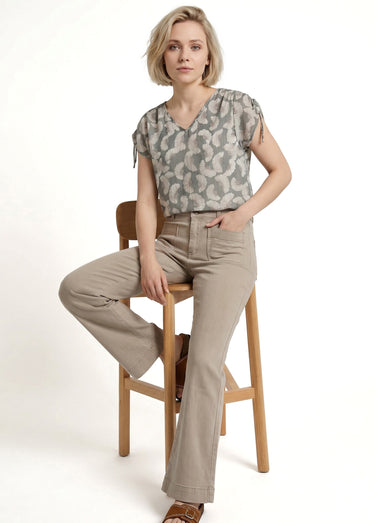 Jean flare taille haute, spécial PETITE Beige