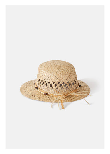 Chapeau en raphia tressé ajouré Naturel