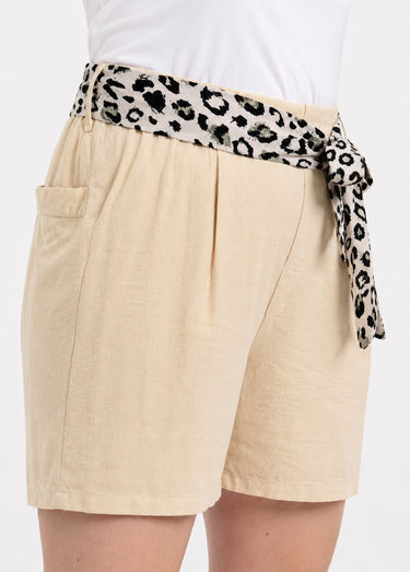 Short taille haute, ceinture fantaisie Beige