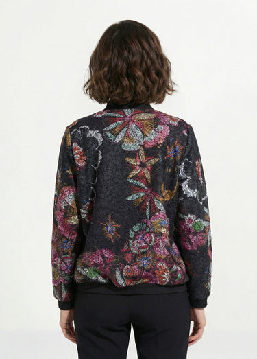 Blouson esprit bomber tissu bouclette imprimé Noir/Rose