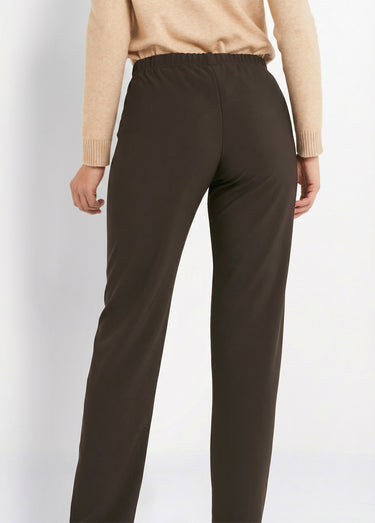 Pantalon droit taille élastiquée maille côtelée Marron
