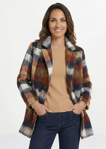 Manteau caban chaud tissu carreaux laine Carreaux Marine