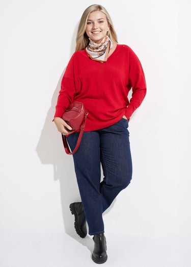 Pull maille fine jauge avec mini sequins Rouge