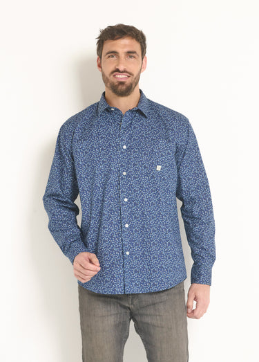 Chemise fantaisie en coton imprimé Marine