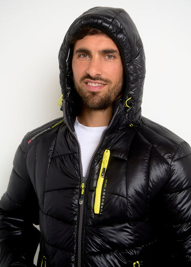 Doudoune chaude brillante détails fluo Noir