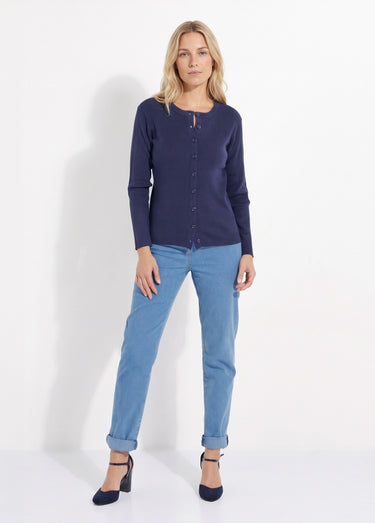 Cardigan boutonné maille côtelée unie Marine