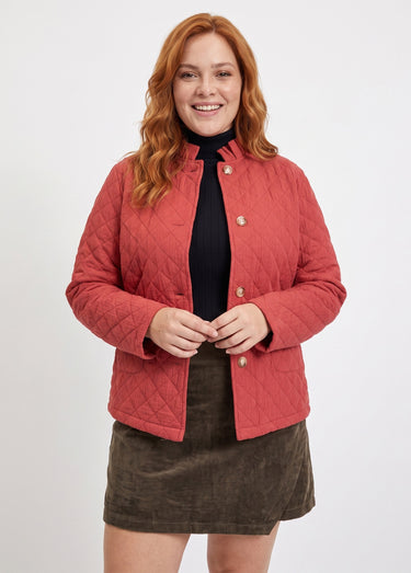 Veste gaze coton matelassée, col plissé Terracota