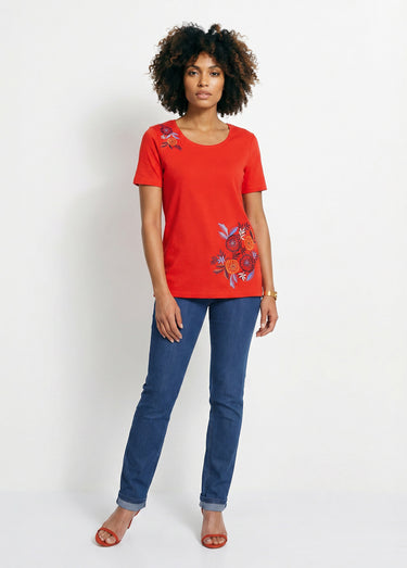 T-shirt manches courtes brodé ou imprimé Uni Corail
