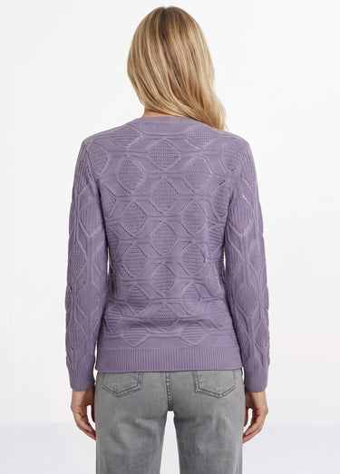 Pull tunique mi long uni col rond maille ajourée Parme