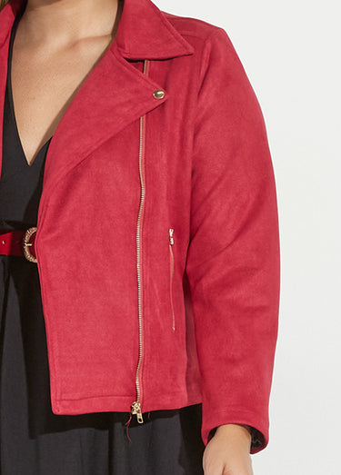 Veste de motard zippée en suédine Bordeaux