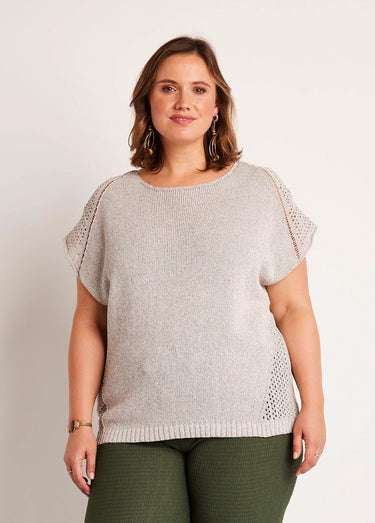 Pull fin ajouré manches courtes Gris