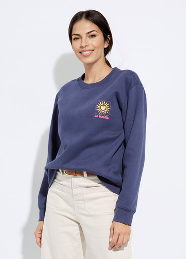 Sweat molletonné sérigraphie soleil Marine