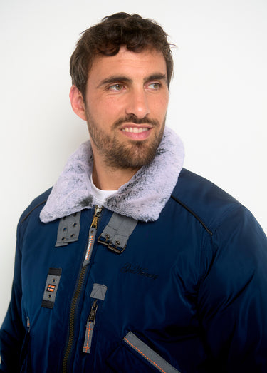 Veste style aviateur col montant fourré Bleu