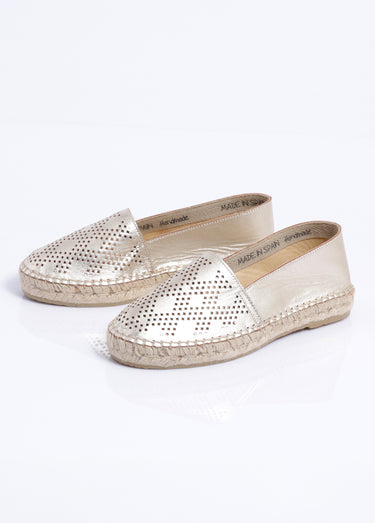 Espadrilles plates cuir perforé semelles corde Dore