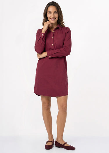 Robe chemisier en toile canvas pur coton Bordeaux