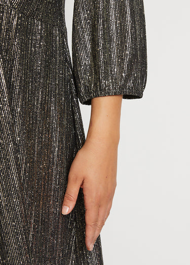 Robe scintillante encolure cache-coeur Noir/Dore