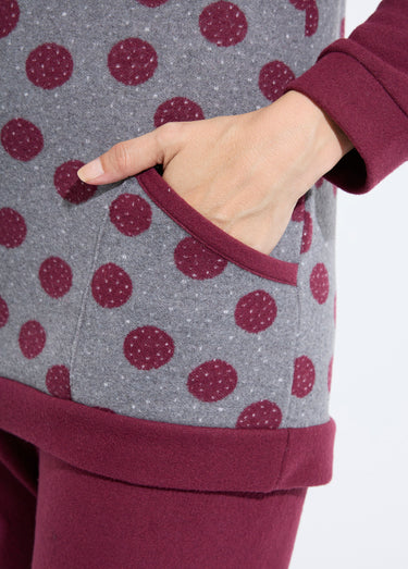 Pyjama pantalon maille milano imprimé pois Bordeaux
