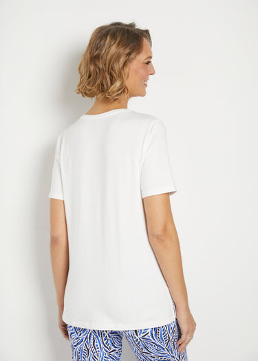 T-shirt long manches courtes col rond Uni Blanc