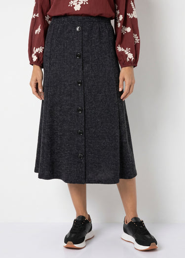 Jupe mi longue évasée maille chaude unie Noir