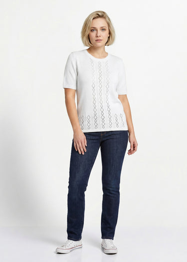 Pull ajouré perlé manches courtes Blanc