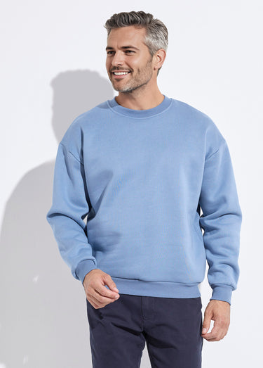 Sweat shirt col rond, détails bord cotes Bleu