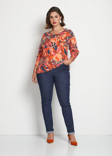 T-shirt manches longues imprimé Cassis/Gris