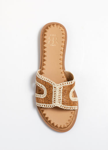 Sandales mules plates ethniques en paille Camel
