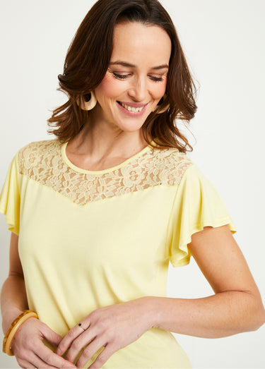 T-shirt manches courtes dentelle Vanille
