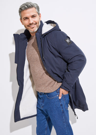 Parka casual fourrée à capuche Bleu