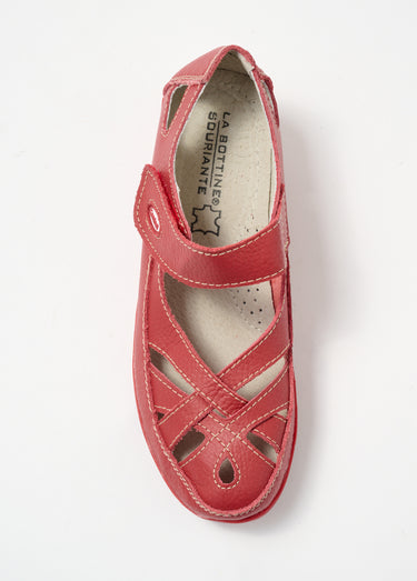 Sandales en cuir ajouré avec scratch Rouge