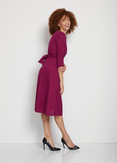 Robe courte cache-coeur en maille Prune