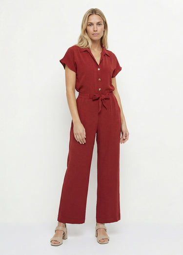 Pantalon souple texturé, noué taille Terracota