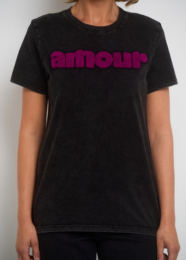 T-shirt col rond à message et effet used Gris