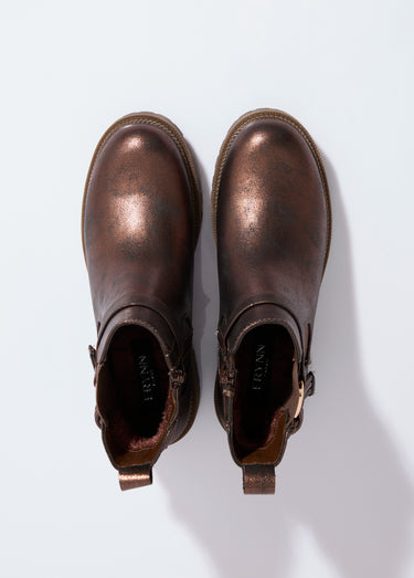 Boots plates en suédine motif léopard Marron