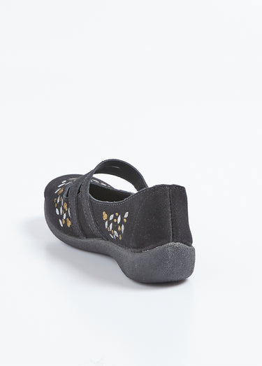 Ballerines scratchées confort en cuir Noir