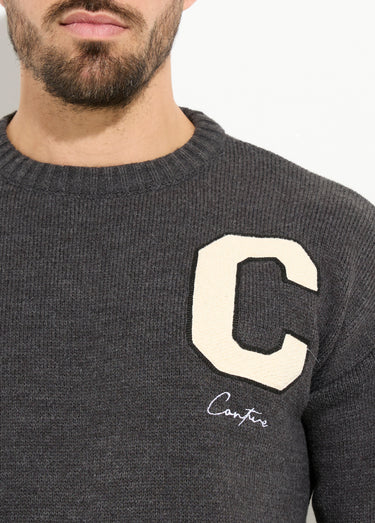 Pull épais en maille avec patch poitrine Gris