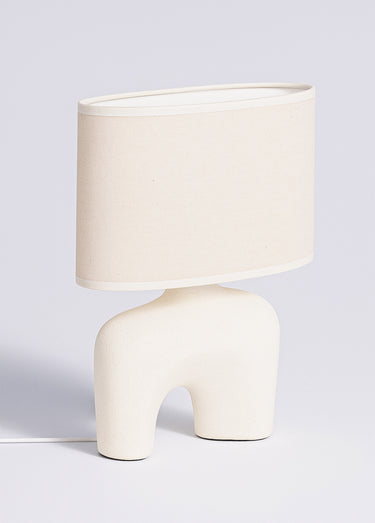 Lampe pied céramique et abat jour lin Blanc