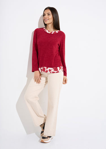 T-shirt chaud effet 2 en 1 manches longues Bordeaux