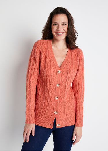 Gilet court boutonné col V maille torsades Tomette