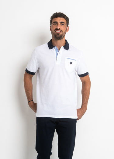 Polo manches courtes détails contrastés Blanc