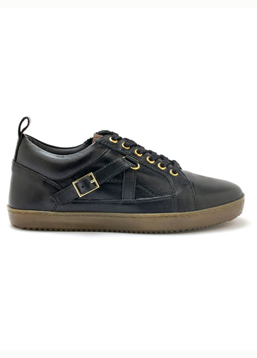Baskets en cuir avec lacets et boucle Noir