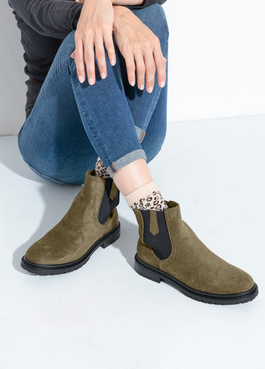 Boots Chelsea avec semelle crantée Kaki