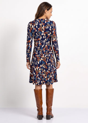 Robe courte évasée feuilles maille chaude Bleu / Écru