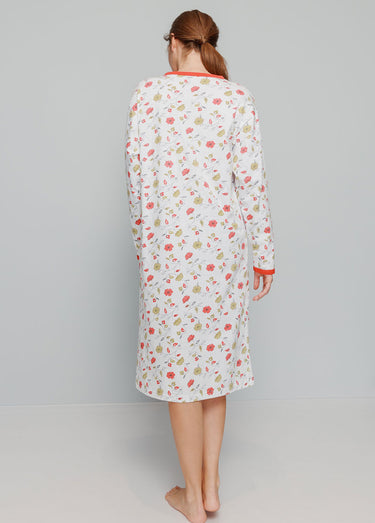 Chemise de nuit boutonnée coton imprimé mi longue Rubis