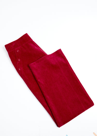 Pantalon large velours milleraies Cassis