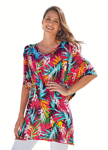 T-shirt long manches chauve-souris Fuchsia/Jaune