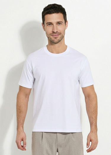 T-shirt pur coton avec col rond, Essentiel Blanc